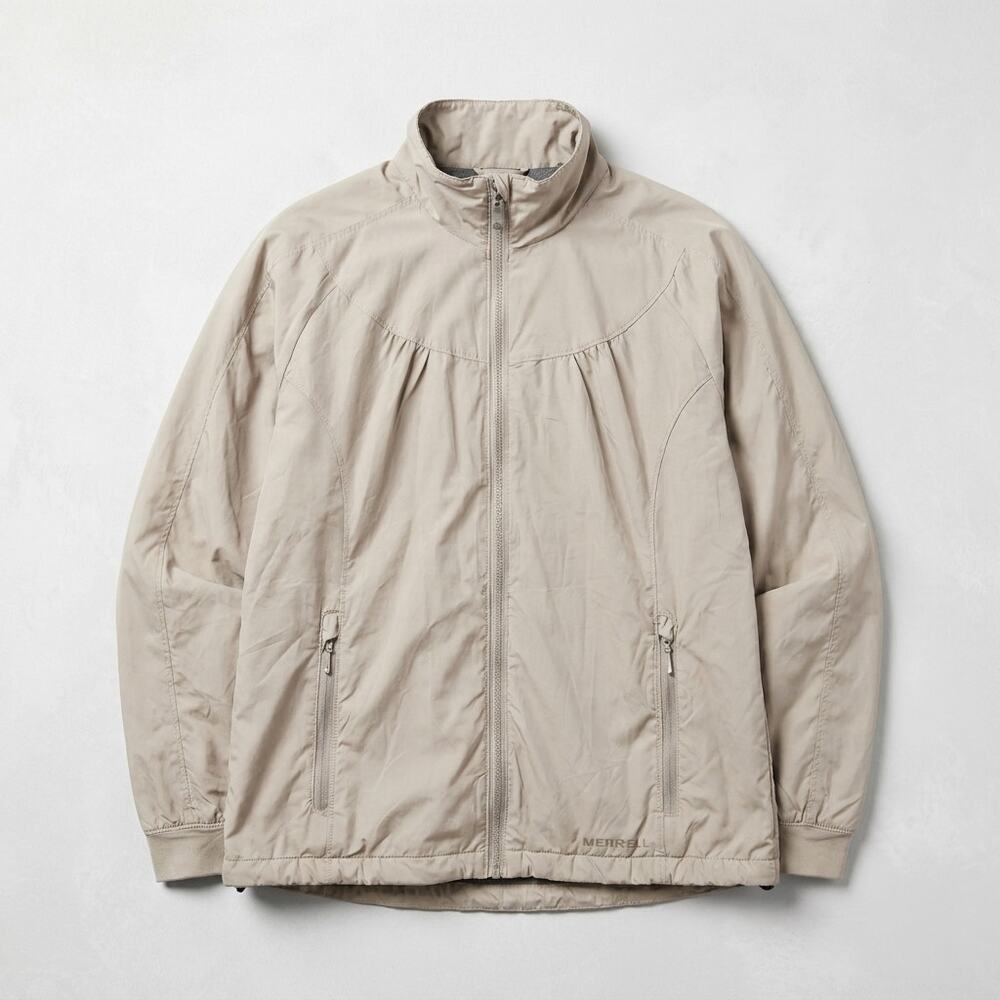 Merrell Aeroblock Windbreaker Jacket Olive Green Mock Neck Lined Mens Small